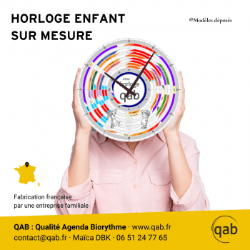 Qab-Horloge pédagogique enfant 6 à 10 ans - sur mesure - illustrée - Format M