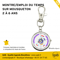 Qab'Montre quotidienne par thèmes peronnalisée 2 à 6 ans sur bracelet transparent ou mousqueton métal